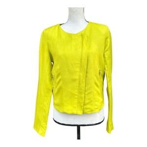 KAREN KANE Jacket Blazer Zip-Front Women Small Light  Green linen Pocket‎ Lined